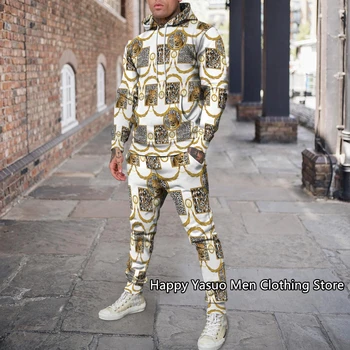 Fliis Topp+Pikad Püksid Streetswear Riided Leopard printida Meeste dressipüksid Tracksuit 2-osaline Komplekt, 2023 aasta Sügisel, talvel Pikad Varrukad 0