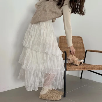 Sifonki Seelik Naiste Faldas Mujer Moda 2022 Mood Elastne Kõrge Vöökoht Silma Tutu Maxi Plisseeritud Pikk Midi Saias Jupe Naiste Seelik 0