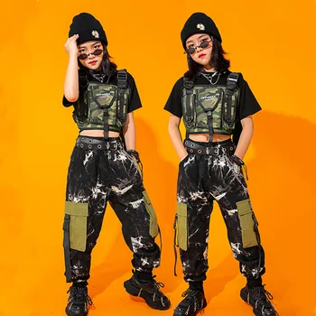 Tüdruk Hip-Hop Crop Top Vest Kamuflaaž Cargo Püksid Lapsed Sõjalise Joggers Lahe Riided Määrata Lapse Jazz Street Dance Streetwear